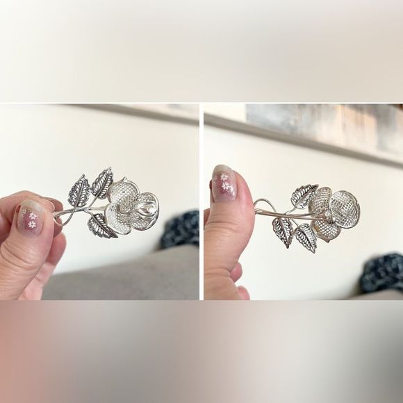 Vintage sterling rose brooch - Picture 9 of 11